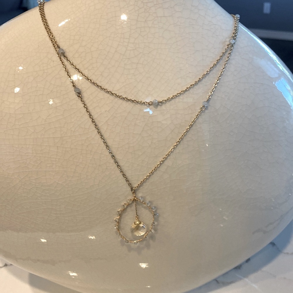 Two Piece Necklace Set Handmade Gold Toned Faux Crystal, One Size